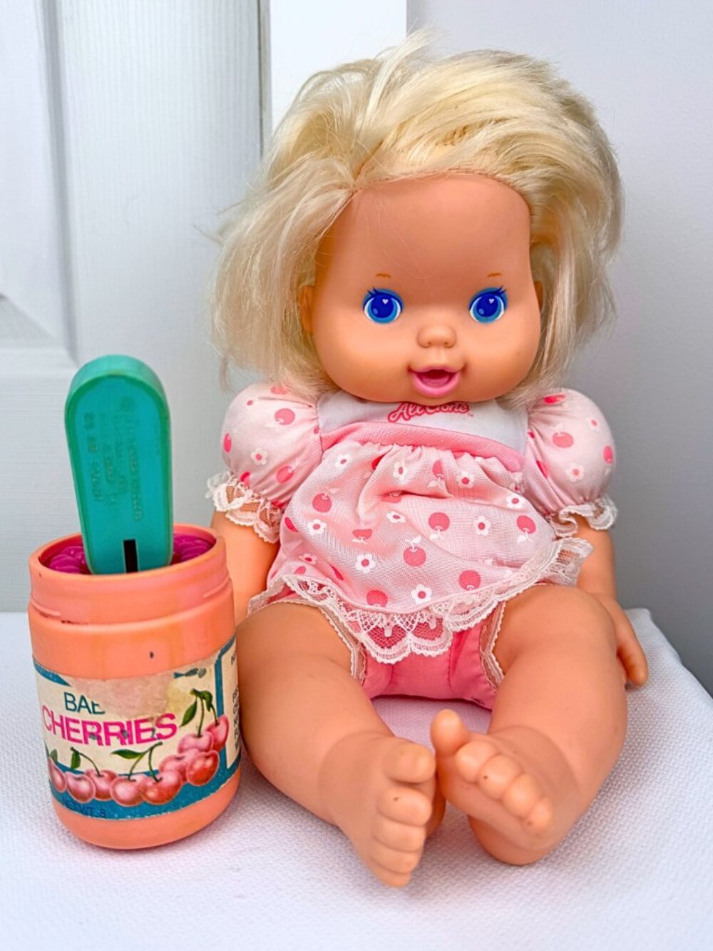 1991 Baby All Gone Doll With Cherry Food Vintage Kenner Toys Cherry Dress Blonde